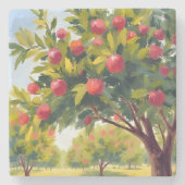 Appelboomgaard Herfst Waterverf Stenen Onderzetter (Voorkant)