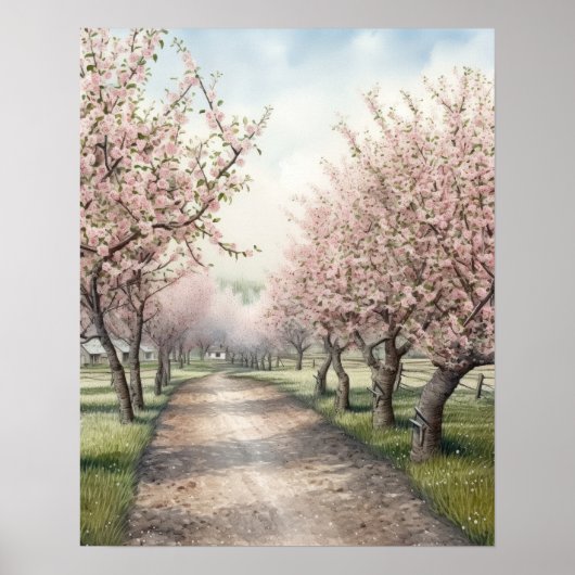 Appelboomgaard in Bloom Waterverf Poster (Voorkant)