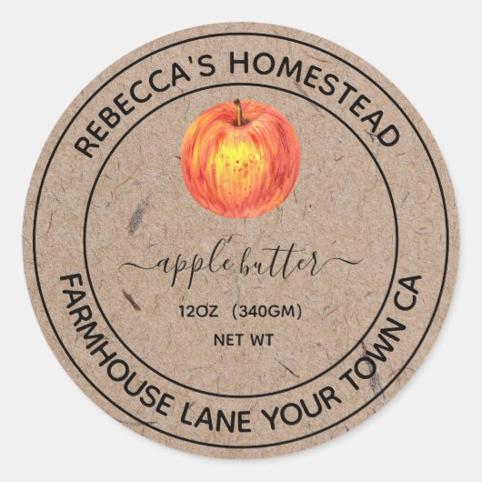 Appelboter Kraftpapier Potlabels voor Inmaken Ronde Sticker (Voorkant)