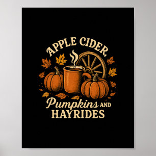 Appelcider Pompoenen En Hooiwagenritten Schattige Poster
