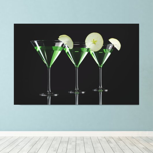 Appelcocktails op zwarte martinglazen canvas afdruk (Insitu (Houten vloer))