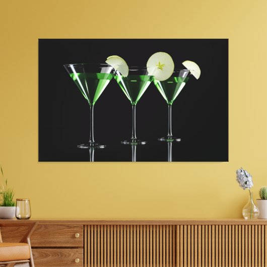 Appelcocktails op zwarte martinglazen canvas afdruk (Insitu (Woonkamer))