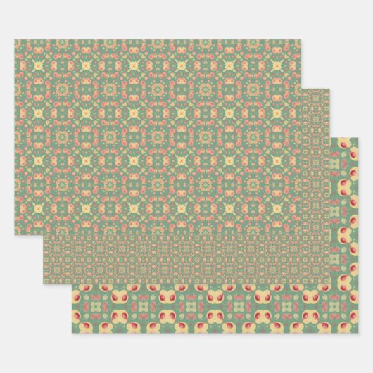 Appelfruit Abstract  geometrisch patroon 3 Inpakpapier Vel (Set)