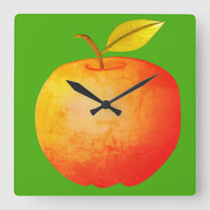 Appelfruit Levendig Modern Cartoon Rood en Groen Vierkante Klok