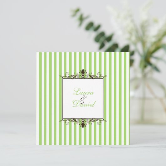 Appelgroen, bruin, witte strepen Scrolls nodigen u Kaart (Staand voorkant)