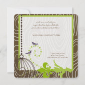 Appelgroen grillige houtnerf vogelkooi bruiloft kaart (Achterkant)