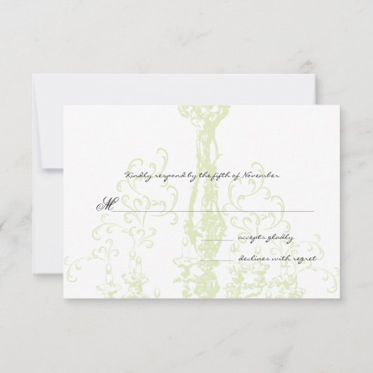 Appelgroene antieke kroonluchter trouwrespons RSVP kaartje (Achterkant)