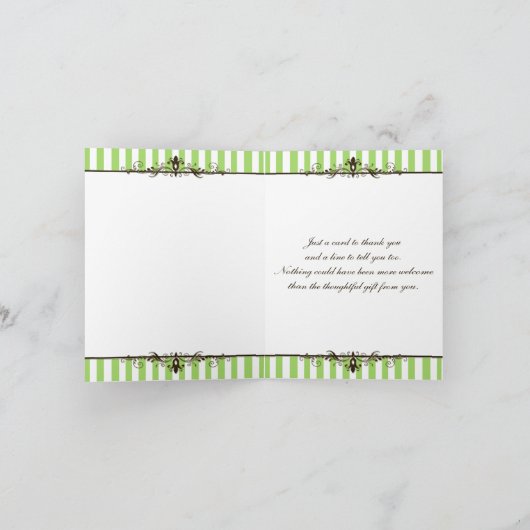 Appelgroene, bruine, wit gestreepte bedankkaart (Binnen)
