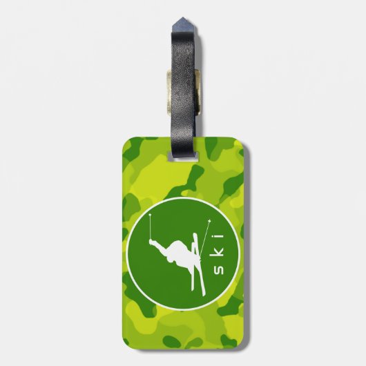 Appelgroene camo; sneeuwski bagagelabel (Achterkant verticaal)