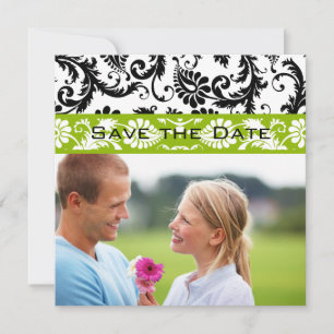 Appelgroene damast krullen huwelijksaankondiging " save the date