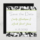 Appelgroene Damast Krullen Trouw Save the Date (Voorkant / Achterkant)