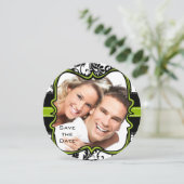 Appelgroene Damast Spiraal Bruiloft Save the Date (Staand voorkant)