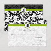 Appelgroene damasten spiraal bruiloft uitnodiging (Voorkant / Achterkant)