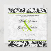 Appelgroene damasten wervelingen huwelijksaankondi save the date (Achterkant)