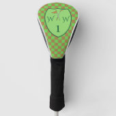 Appelgroene en bruine geruite monogram golfheadcover (Voorkant)