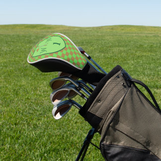 Appelgroene en bruine geruite monogram golfheadcover