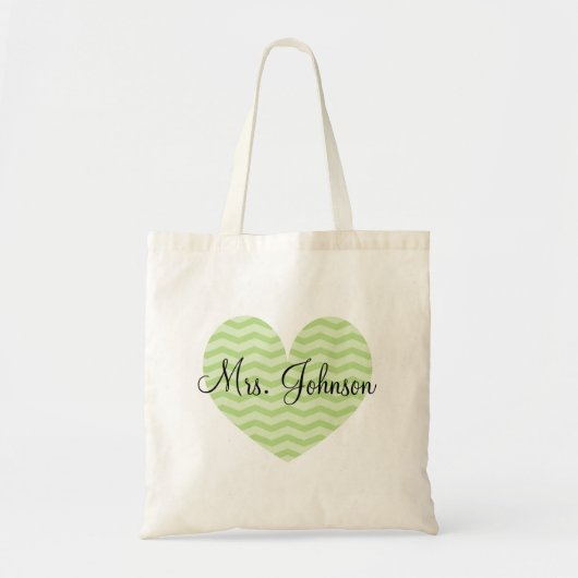 Appelgroene hart chevron tas voor leraren (Voorkant)