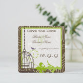 Appelgroene Whimsical Houtnerf Vogelkooi Bruiloft Kaart (Staand voorkant)