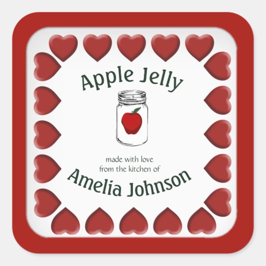 Appeljam Gemaakt met Liefde Eigen Werk Vierkante Sticker (Voorkant)
