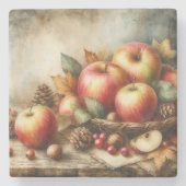 Appelmand op tafel  waterverf stenen onderzetter (Voorkant)