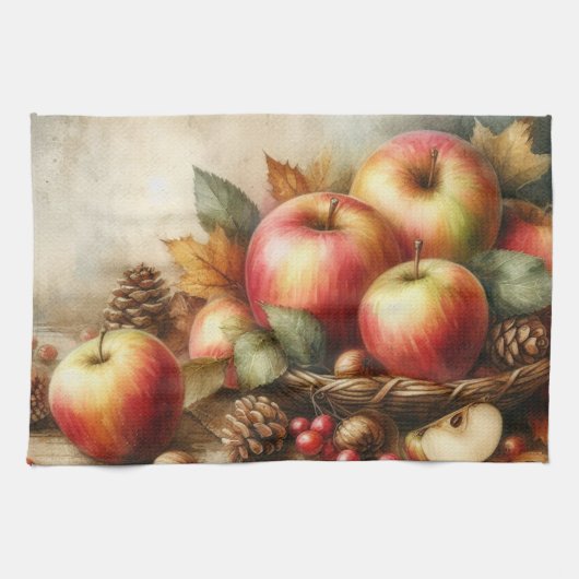 Appelmand op tafel  waterverf theedoek (Horizontaal)