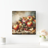 Appelmand op tafel waterverf vierkante klok (Huis)