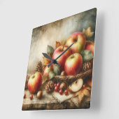 Appelmand op tafel waterverf vierkante klok (Hoek)