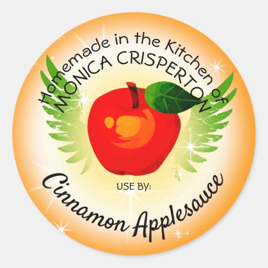 Appelmoes appel gepersonaliseerd fruit inblikken l ronde sticker (Voorkant)