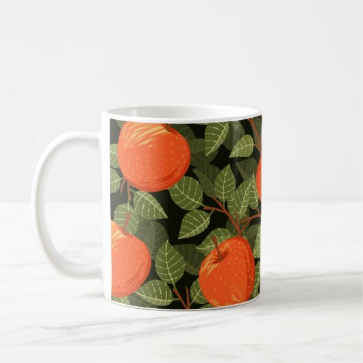 Appeloogst: groene bladeren  koffiemok (Links)