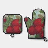 Appeloogst, rood en groen ovenwant & pannenlap set (Voorkant)