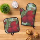 Appeloogst, rood en groen ovenwant & pannenlap set (Top down)