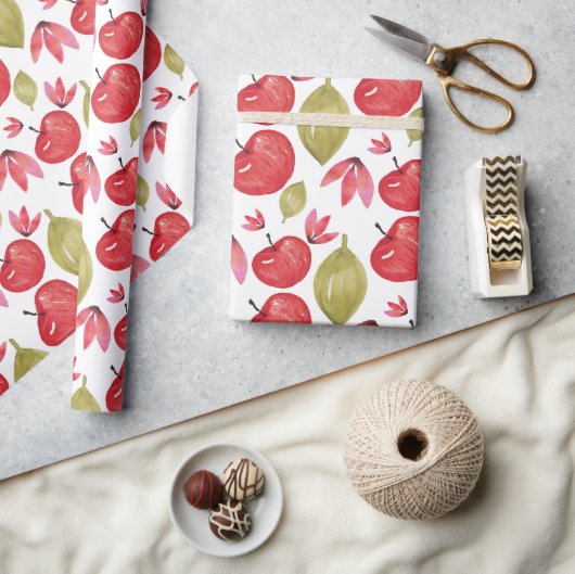 Appelpatroon Aquarel Handgeschilderd Cadeaupapier (Crafts)