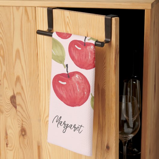 Appelpatroon Aquarel Handgeschilderd Monogram Theedoek (Derde Gevouwen)