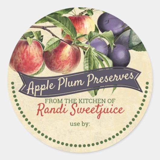 Appelpruimenjam bewaart huisconservenlabel ronde sticker (Voorkant)