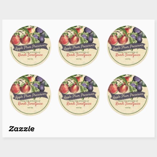 Appelpruimenjam bewaart huisconservenlabel ronde sticker (Vel)