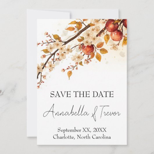 Appels en Bloesems Herfst Bruiloft Save The Date (Voorkant)