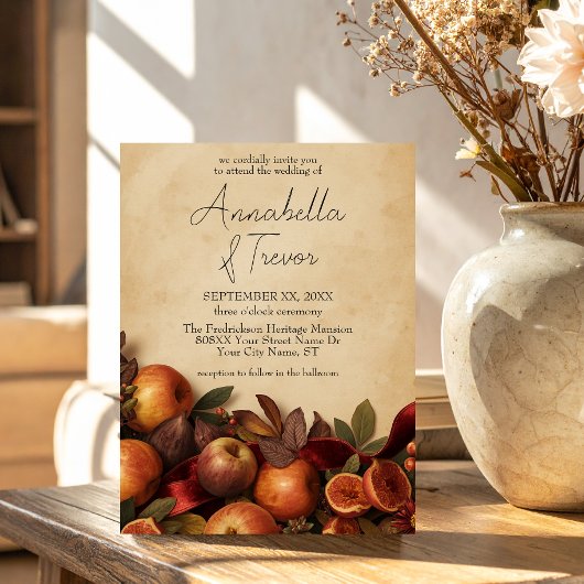 Appels en Vijgen Rustieke Herfst Bruiloft Kaart