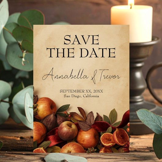 Appels en Vijgen Rustieke Herfst Bruiloft Save The Date