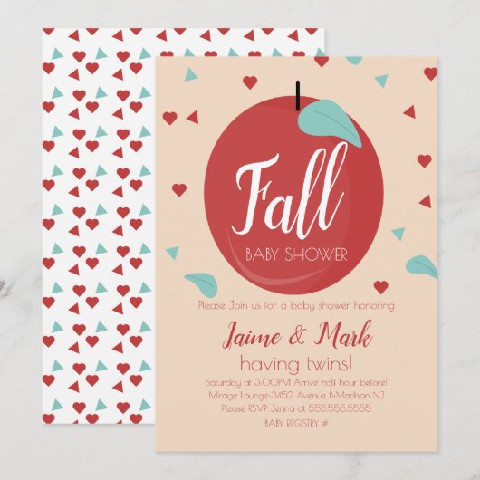 Appels Harten Confetti Herfst Baby Shower Kaart (Voorkant / Achterkant)