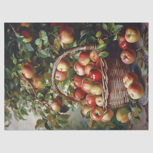 Appels in een mandje Stilleven Schilderij Decoupag Tissuepapier (Voorkant)