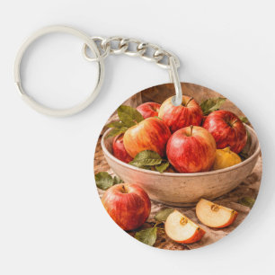 Appels in een Rustieke Kom een Klassieke Stilleven Sleutelhanger
