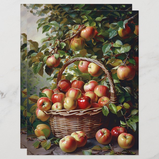 Appels in een winkelmandje Stilleven Scrapbook Pap (Voorkant / Achterkant)