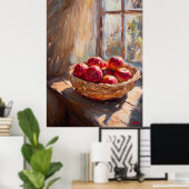 Appels in mand door zonovergoten raam - Impression Poster (Thuiskantoor)