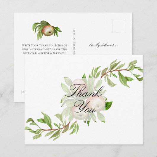 Appels in waterverf bedankje briefkaart (Voorkant / Achterkant)