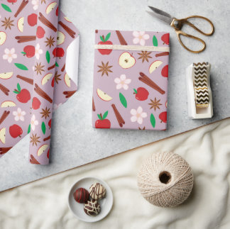 Appels, kaneel, bloemen, steranijs naadloos cadeaupapier