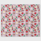 Appels, kaneel, bloemen, steranijs naadloos cadeaupapier (Vlak)