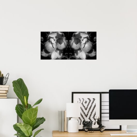 Appels op boom zwart en wit spiegel Abstract Poster (Thuiskantoor)