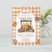 Appels Pompoenen en Balen van Hay Birthday Gingham Kaart (Staand voorkant)