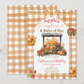 Appels Pompoenen en Balen van Hay Birthday Gingham Kaart (Voorkant / Achterkant)