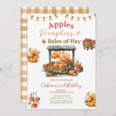 Appels pompoenen en balen van hooi verjaardag herf kaart (Voorkant / Achterkant)